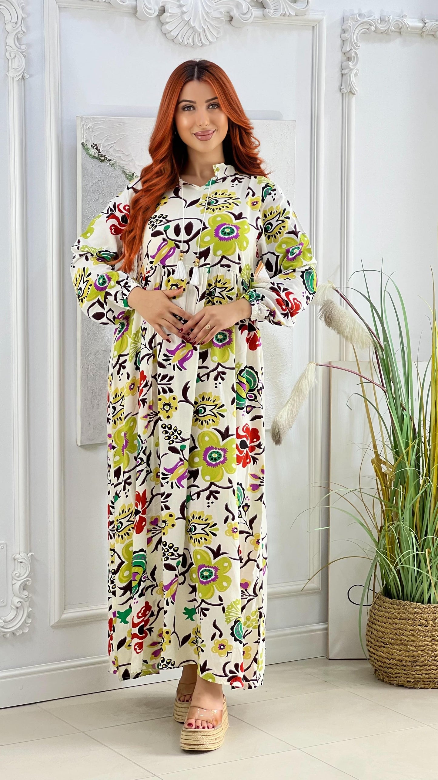 Robe Longue Fleurie. فستان طويل بطبعات زهرية