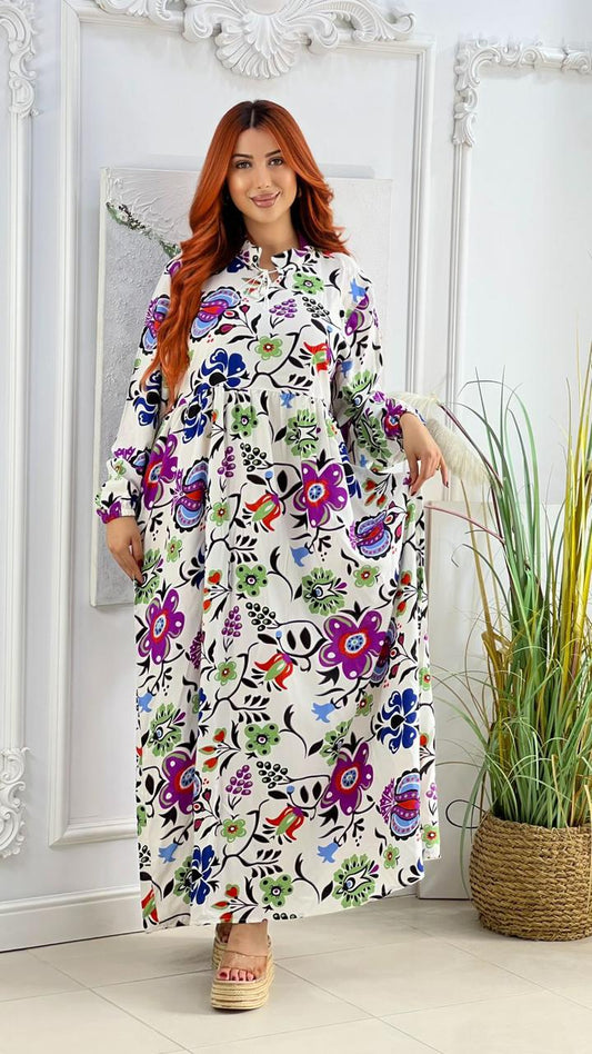 Robe Longue Fleurie.                 فستان طويل بطبعات زهرية