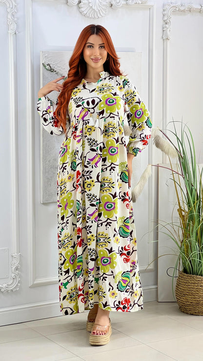 Robe Longue Fleurie.                 فستان طويل بطبعات زهرية