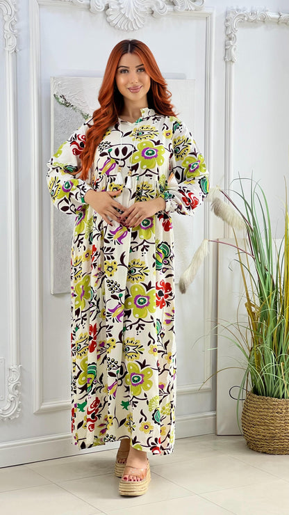 Robe Longue Fleurie.                 فستان طويل بطبعات زهرية